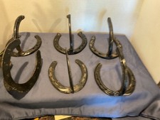 set of six antique horse shoe welded coat, hooks, western style