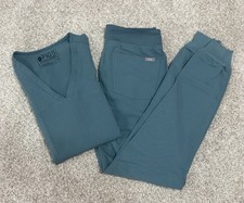 FIGS Technical Collection Women  s Scrub Set Teal Solid Top  Jogger Pants XXS/XS