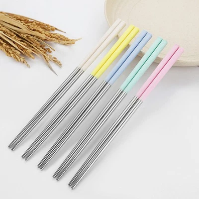 5 Pairs Edelstahl Küchenhelfer Essstäbchen Spülmaschinenfest Utensilien Aus - Bild 1 von 4