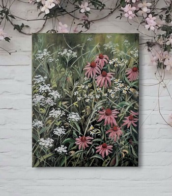 Leinwandbild 24x30cm Handgemalt Acryl Geschenkidee Malerei Kunst Sonnenhut Blume