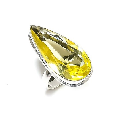 Natürlicher Zitronentopas Edelstein Handarbeit 925 Sterlingsilber Geschenk Ring Größe 7 h665