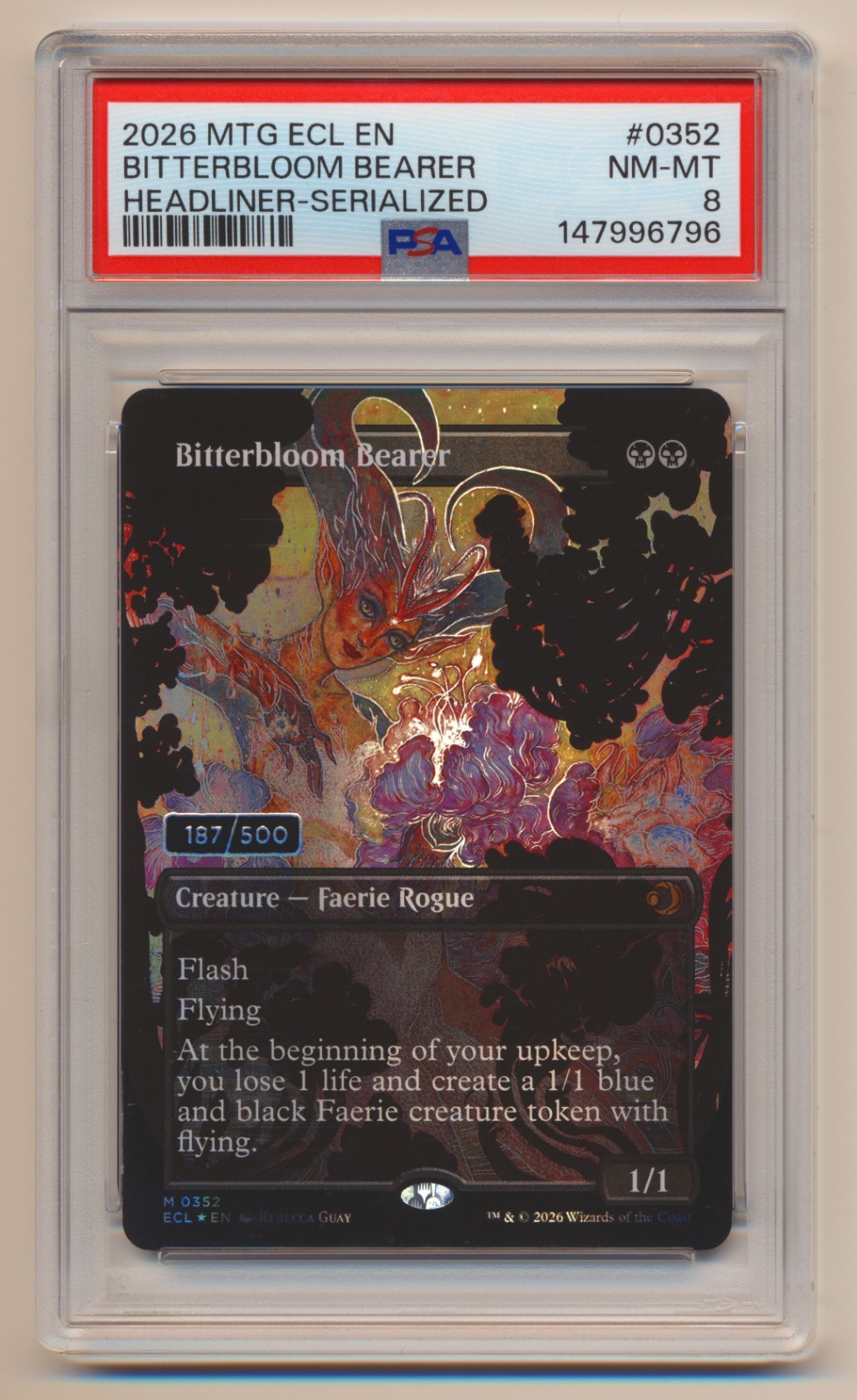 PSA 8 MTG Magic Gathering Headliner SERIALIZED 187/500 Bitterbloom Bearer NM/MT!