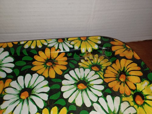 (4) Bandejas de servir cama plegable floral margarita de metal Marsh Allen 1969 17x12 - Imagen 23 de 24
