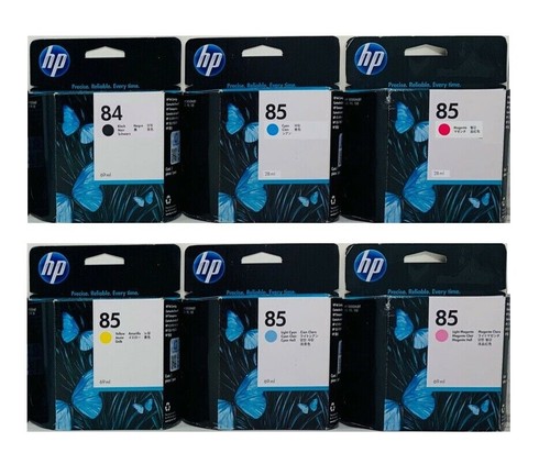 6 x Original TINTE HP DesignJet 30 90 130 NR / Nr. 84 + 85 / C9425A -C9429A INK