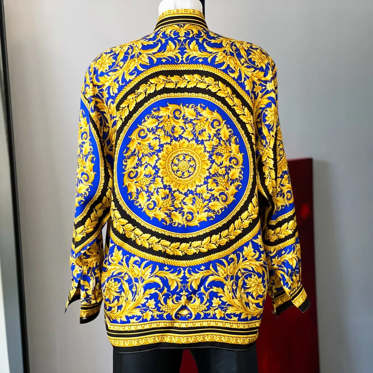 baroque-print silk shirt, Versace