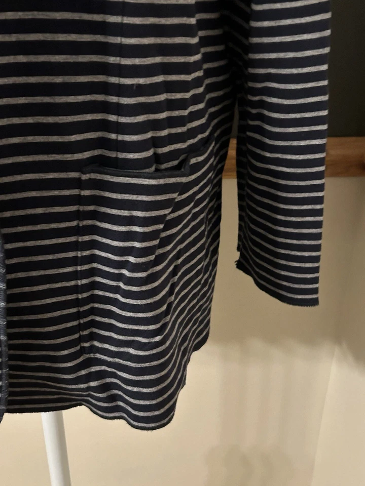 Chaqueta Blazer J. Jill Azul Marino y Gris Rayas 3 Botones Informal Bolsillos Elastizados XL Foto 3 de 4