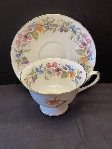 Shelley SPRING BOUQUET Tea Cup & Saucer English Bone China Pastel Floral #13651 - Picture 2 of 17