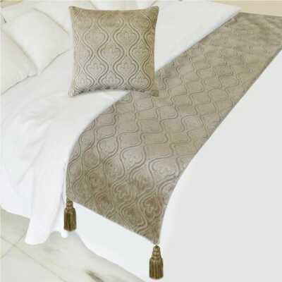 Decorative Bed Runner Beige Velvet King Bed Runner Cut Velvet - Plush Reverie