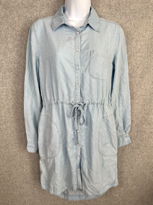 athleta denim dress Chambray Shirt XS Blue Tie Waist Long Sleeve Collared Button Color:light green Gentlemen Club Dress Code new-260511 Maxi dress Smocking at back panel