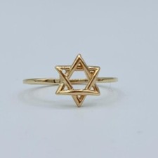Anillo Estrella de David Judía Oro 14K Para Mujer 10MM Delicada Estrella Tamaño Banda 1MM