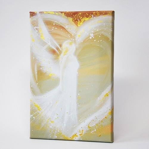 Engelbild 'Das Herz Weiß Es' - Spirituelles Wandbild 20x30cm In Braun-Orange