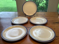 Pottery Barn Club Blue Striped Restaurant Ware Dinner Plates Set Of 5