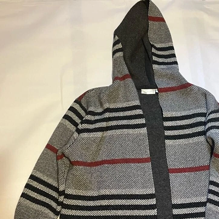 MUJER CÁRDIGAN LARGO CHAQUETA CON CAPUCHA ROJO NEGRO CUADROS MEDIANO Foto 4 de 4