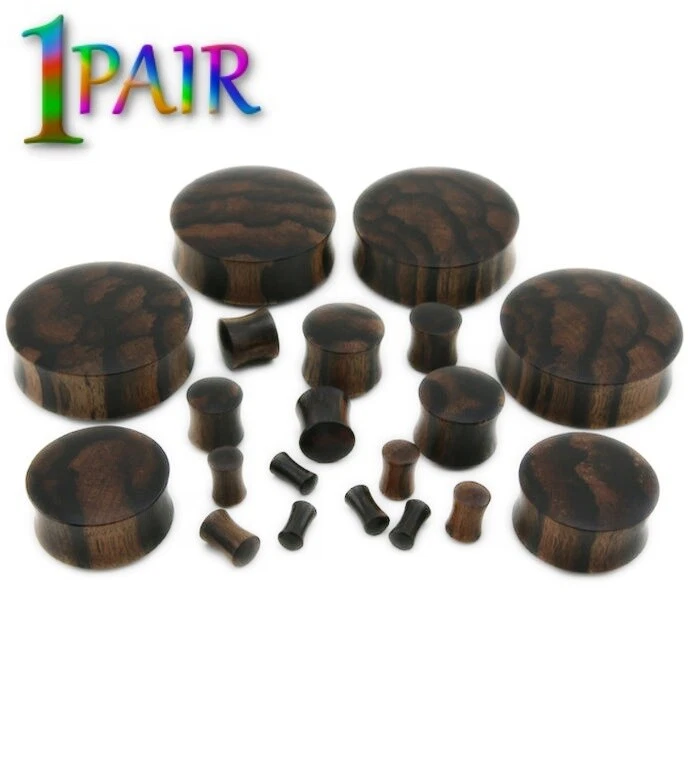 Par de TAPONES DE MADERA ARENG NEGROS 8g-50mm Medidores Doble Llamarada Túneles Oreja Orgánica 1321 Foto 3 de 4