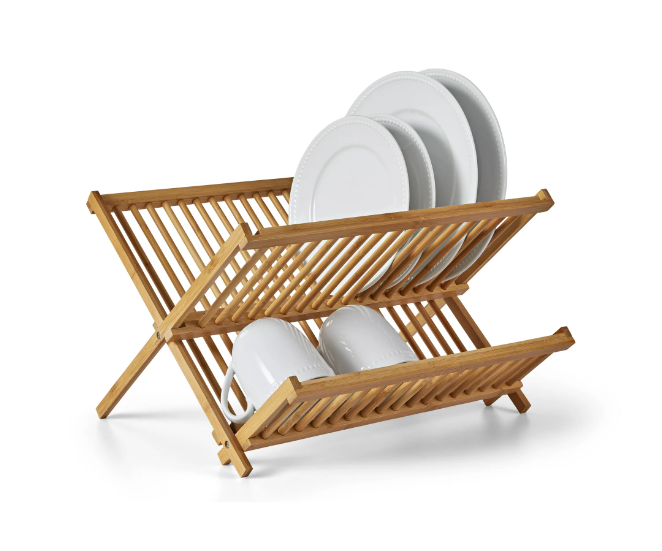Wooden Dish Drying Rack Collapsible Compact Dish Rack Bamboo Dish