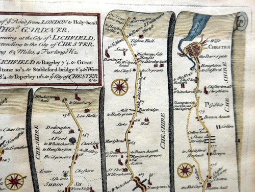 LONDON TO HOLYHEAD ROAD MAP BY JOHN OGILBY REDUCED BY THOMAS GARDNER c1719 - Picture 3 of 5
