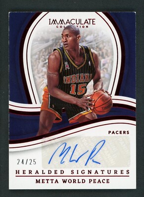 2022-23 METTA WORLD PEACE 24/25 AUTO PANINI IMMACULATE COLLECTION AUTOGRAPHS