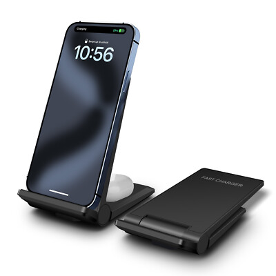 US 2in1 Fast Wireless Charger For Apple AirPod iPhone 16 15 Pro Samsung S25+ S24