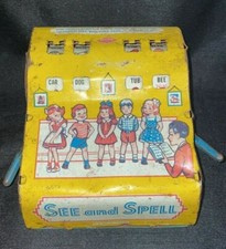 Vintage SEE AND SPELL Tin Toy by Wolverine Old Children's Educational Toy
