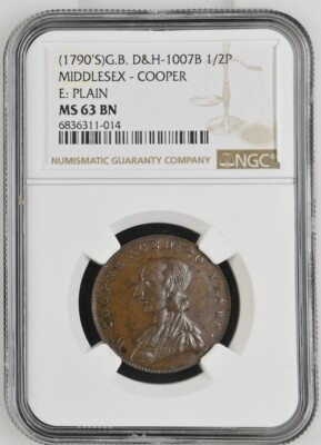 Z847日本　鳳凰 不死鳥 大型硬貨　カプセル付き c1790 GB Conder Halfpenny - MIDDLESEX - Cooper - D&H 1007 b
