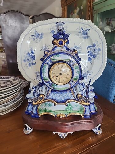Hermle Porcelain Delft Hand Painted Table Top Clock Quartz Porcelain Feet - Picture 2 of 24