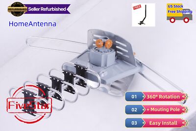 Best Outdoor Motorized TV Antenna w/ Pole Amplified HDTV 1080P 4K 360° Rotation