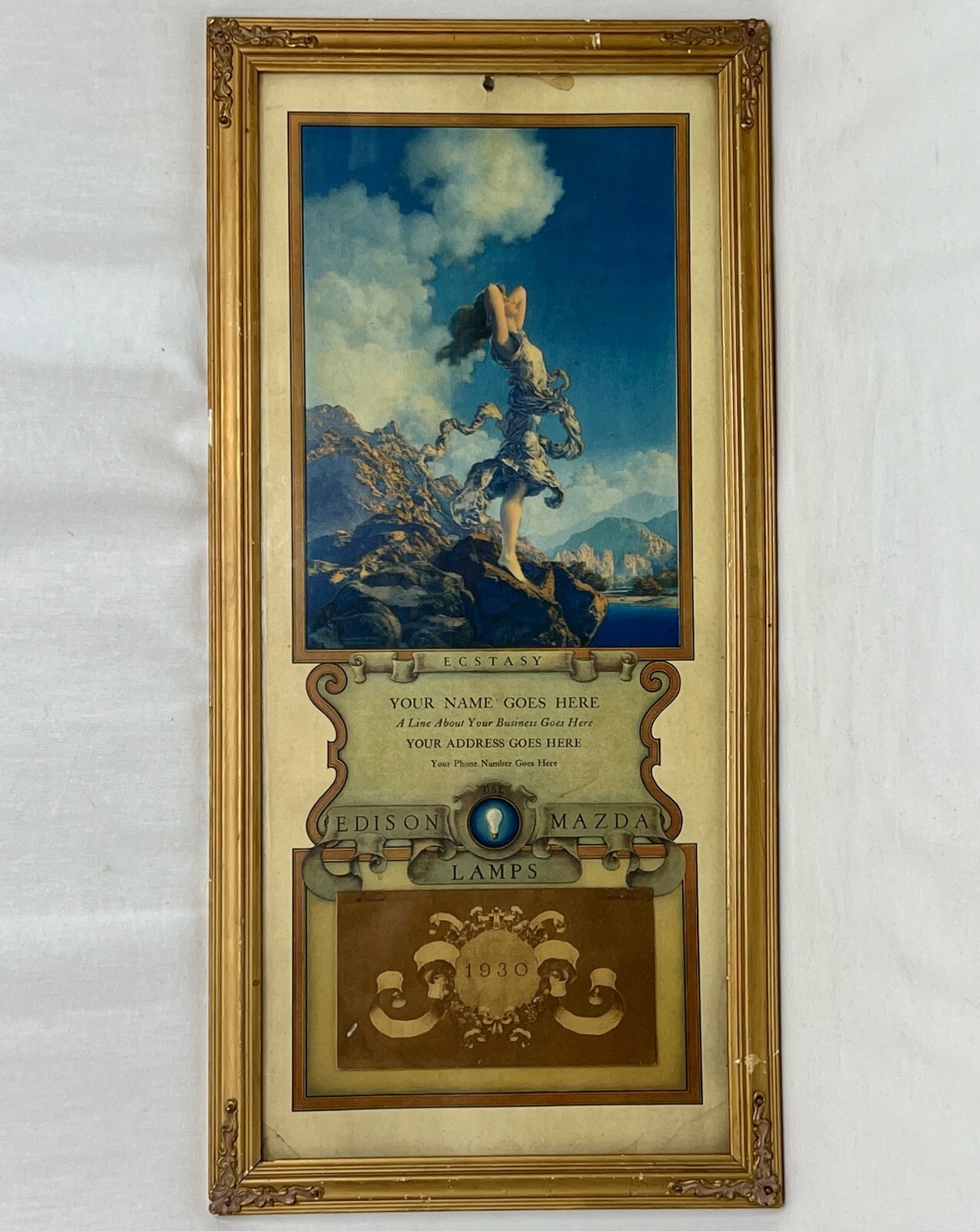 Ecstasy Mazda Salesman Sample Calendar Maxfield Parrish Original Framed