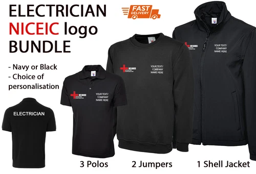 ELECTRICIAN PACK- Polo shirts-Jumpers-Shell Jacket Printed TEXT Custom Workwear