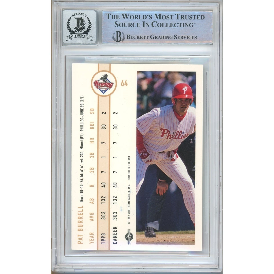 Pat Burrell Signed 1999 Just Minors #64 Phillies Beckett BAS BGS Auto 10 Slabbed - Image 2 of 4