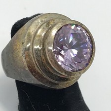 Vintage Sterling Silver   Large Lilac Purple Cubic Zirconia Bold Ring sz 8