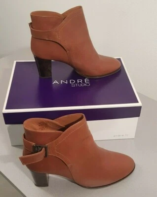 Bottine botte chaussure Mode Femme Cuir Marron-40-Bout rond-André-Très bon état - Photo 1/4