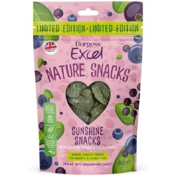 Burgess Excel Rabbit Treats Guinea Pig Sunshine Snacks Blueberry Spinach 60g