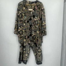 Citron Santa Monica Multicolor Floral Silk 2 Piece Top and Pants Set Size 0X