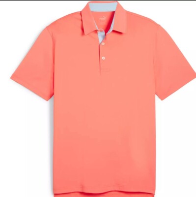 New Puma MATTR Brigade Polo Melon Punch Golf Shirt 624471 11 Men's Size XXL