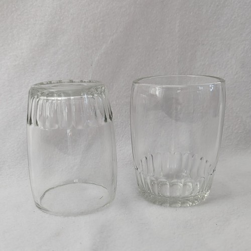 2 Bartlett Collins Glass Barrel Tumblers Ribbed Base Rocks Anchor Hocking
