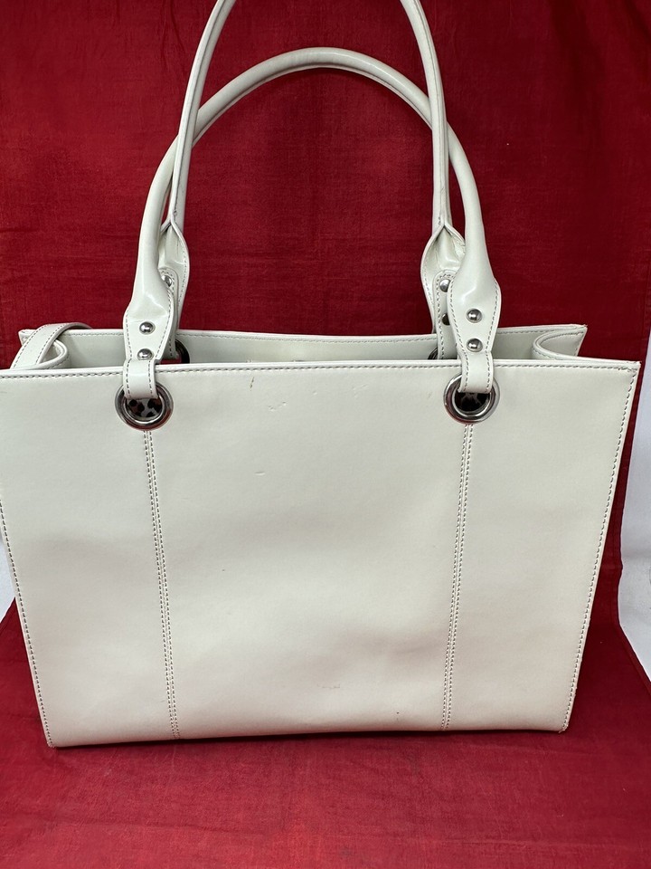 Tannery West OffWhite Leather Briefcase Bag Double Handles Purse