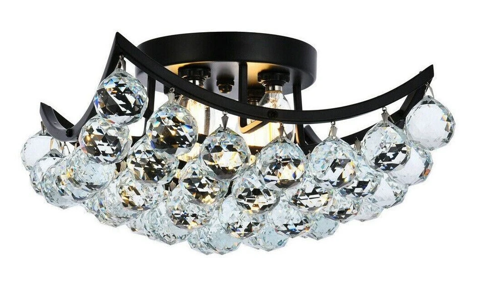 Light Fixture Flush Mount Crystal Balls Ceiling Black Bathroom Bedroom Lighting - Image 2 of 2