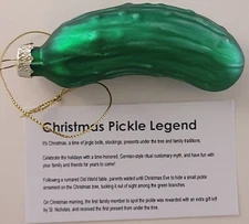 German Holiday Tree Ornament Christmas Pickle, Traditional Game Legend Card S24b