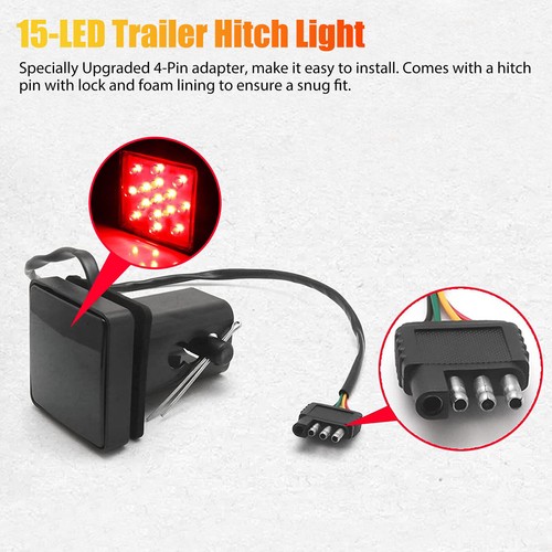 Smoked Lens 15-LED Brake Light DRL Trailer Hitch Cover Fit 2" Towing & Hauling - Picture 2 of 9