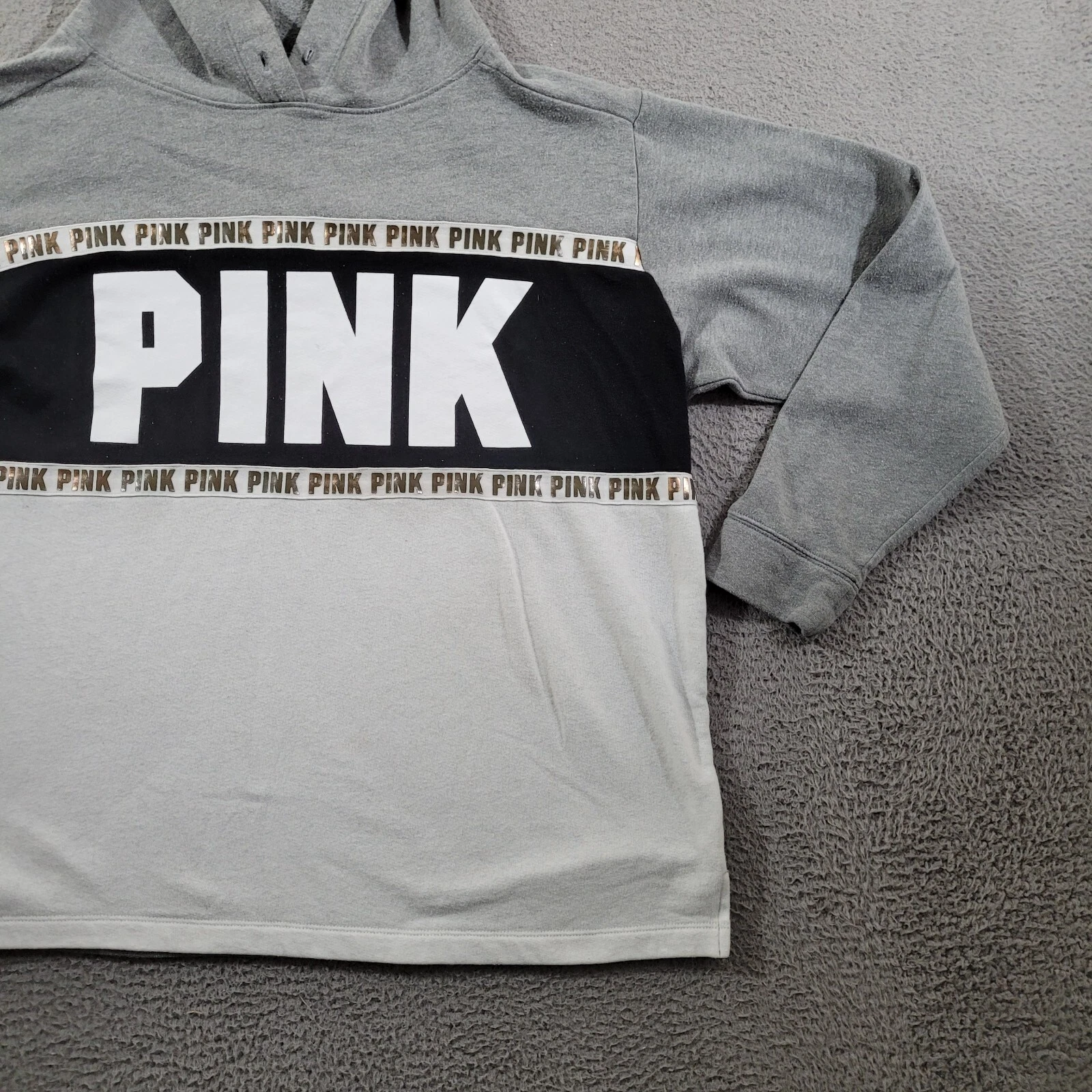 UNDERCOVER Victorias Secret Felpa con Cappuccio Donna Grigio Medio R Bianco Pullover a Righe Tempo Libero