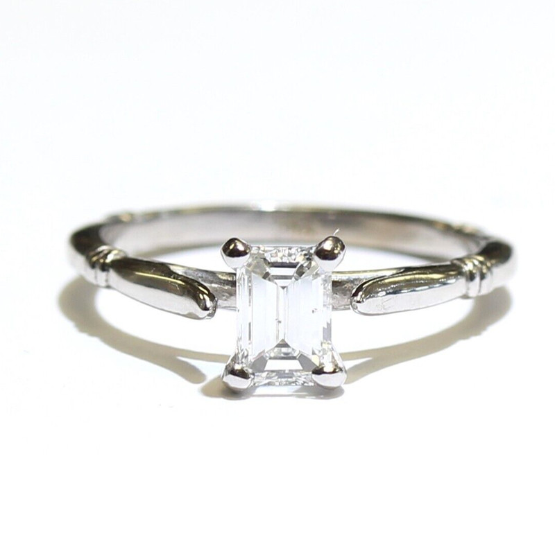 14k white gold Natural .70ct emerald cut fancy diamond GIA SI2 E engagement ring