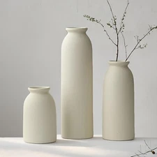 10 inches Tall Decorative Ceramic Vase Set, 3 Pieces, Nordic Modern Boho Styl...