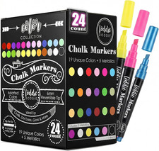 Chalk Markers - Pack of 24, 6Mm Reversible Tips - Liquid Chalk Pens for Glass