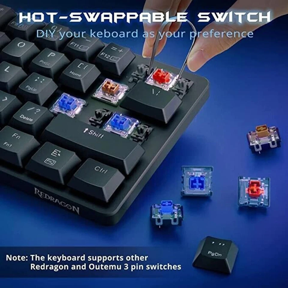 Wired 60% Mechanical Gaming Keyboard - Low Profile Blue Switches - RGB Backlit - Image 3 of 4