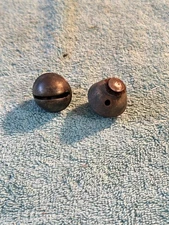 Pair of 1" Brass Antique Sleigh Bells Wooden Ball Insert