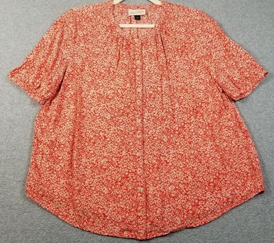 Universal Thread Button Up Shirt Women s Medium M Red Floral Short Sleeve Spring