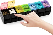 XL Large AM/PM Weekly Pill Organizer 7 Day Vitamin Case with Push Button