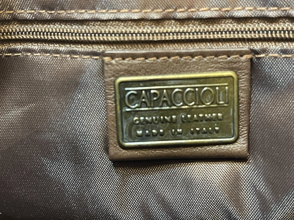 Vtg NEW, 80/90's Brown CAPACCIOLI Italian LEATHER Rabbit Fur, Brass Studs Hobo - Image 3 of 4