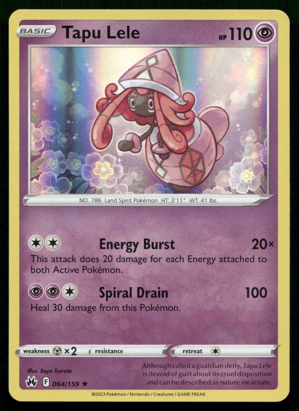 Tapu Lele 064/159 Holo Rare Crown Zenith Pokemon Near Mint