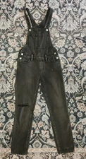 Youth Girls Old Navy Large (10/12) destressed black denim Overalls / Bibs